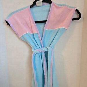 Vintage 80s Pastel pink/blue robe with tie waist. Kids size 6. USA MADE